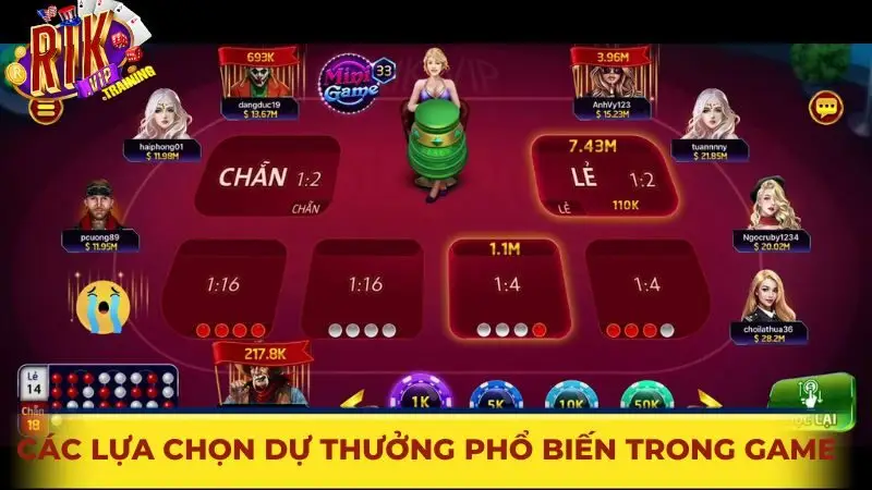 Các lựa chọn dự thưởng phổ biến trong game tài xỉu rikvip