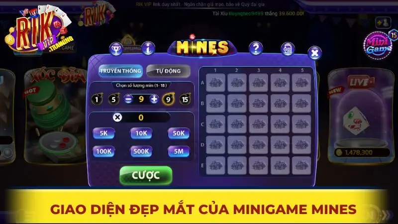 Giao diện đẹp mắt của minigame Mines