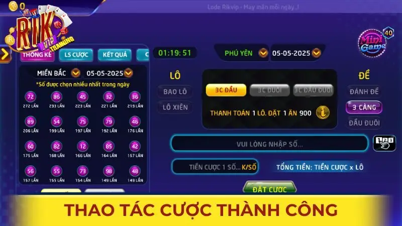 Hướng dẫn thao tác đặt cược trong Lô đề Rikvip