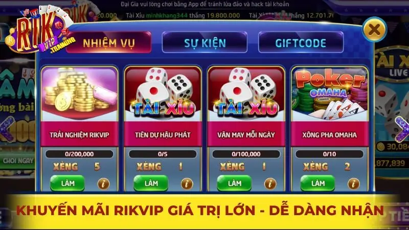 Khuyến mãi Rikvip giá trị lớn - dễ dàng nhận