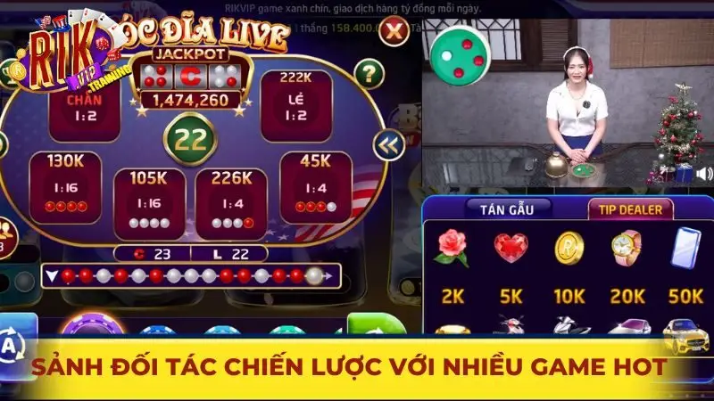 Sảnh đối tác chiến lược của casino Rikvip với nhiều game hot